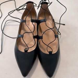 Black lace up j crew leather flats